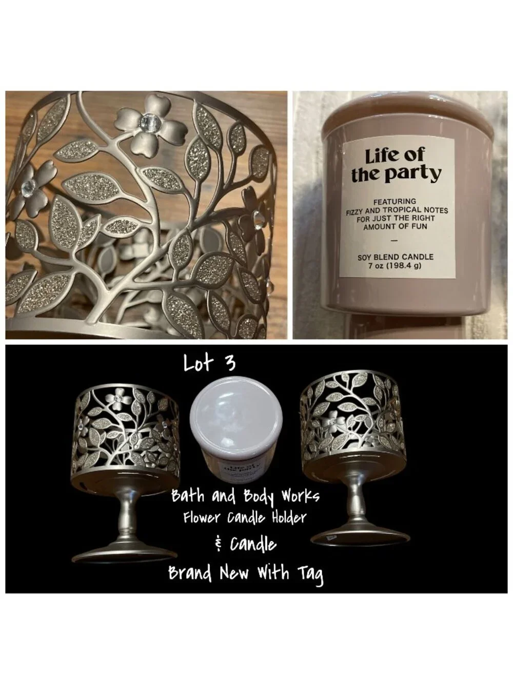 Bath and Body Works Dogwood Pedestal 3-Wick Candle Holder & Candle Lot 3 New